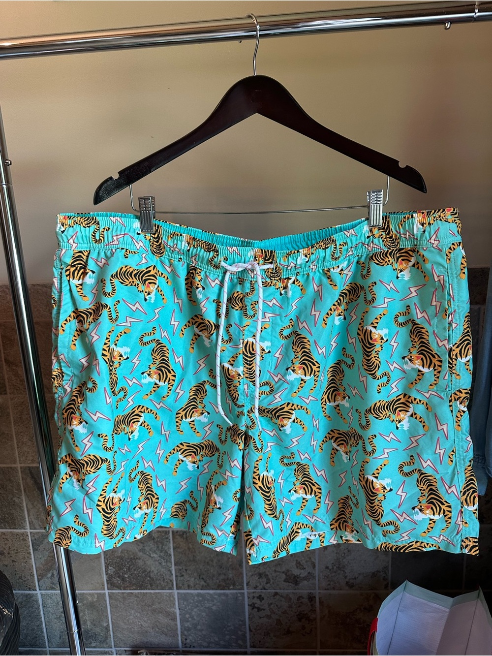 No Boundaries Aqua Tiger Print Swim Trunks